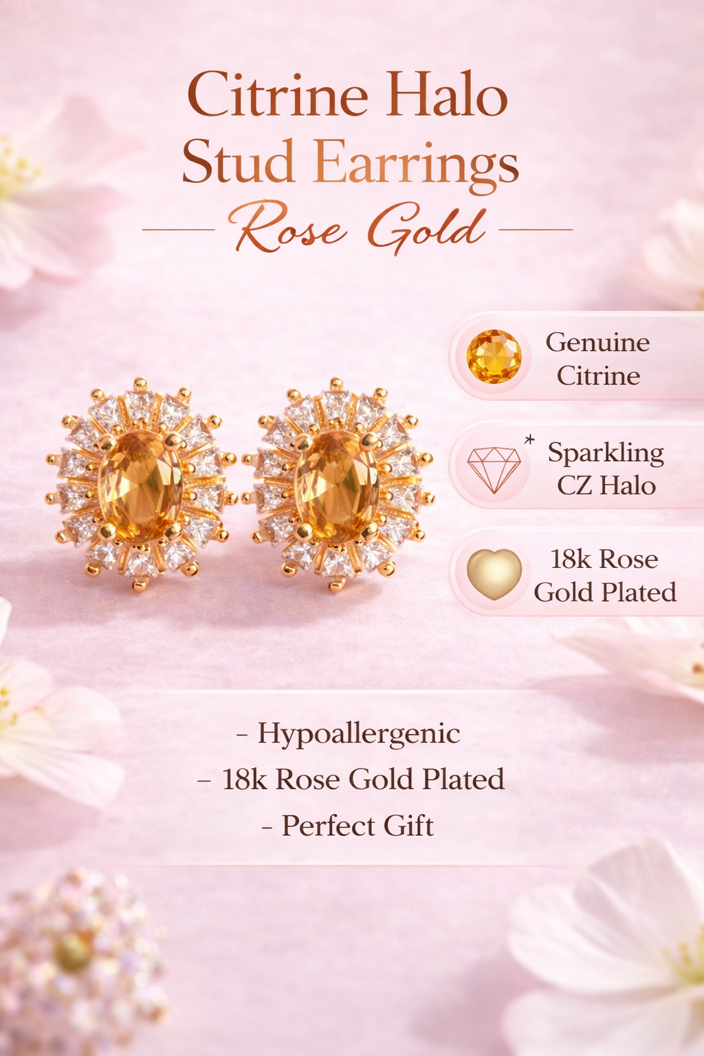 Rose Gold Halo Stud Earrings (SF91420)