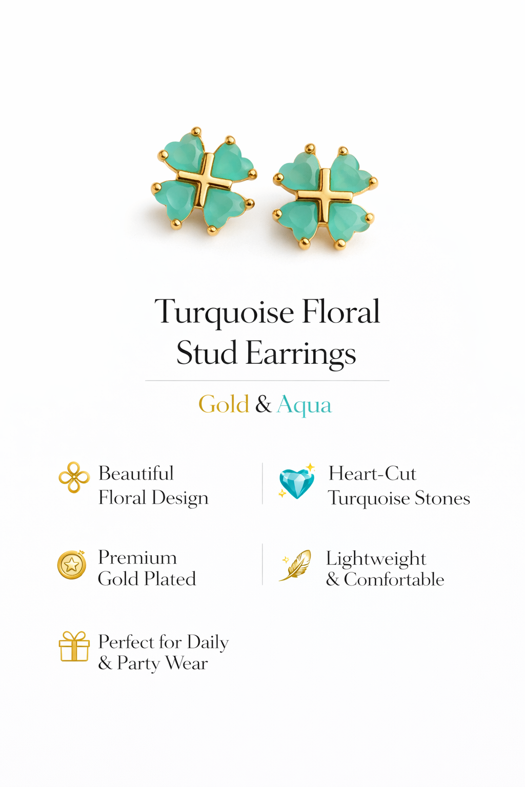 Gold-Plated Heart Floral Stud Earrings (SF91300)