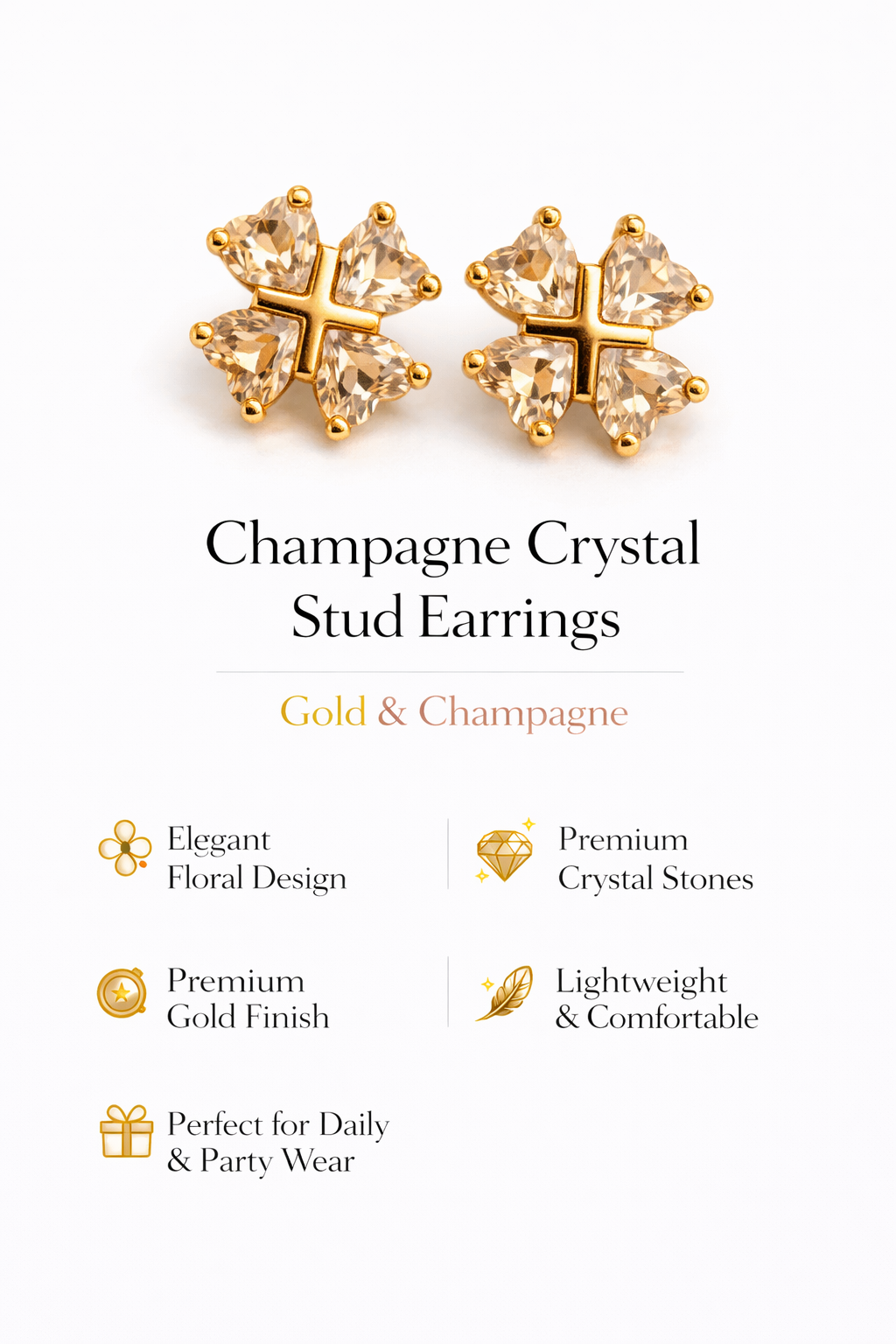 Gold-Plated Heart Floral Stud Earrings (SF91300)