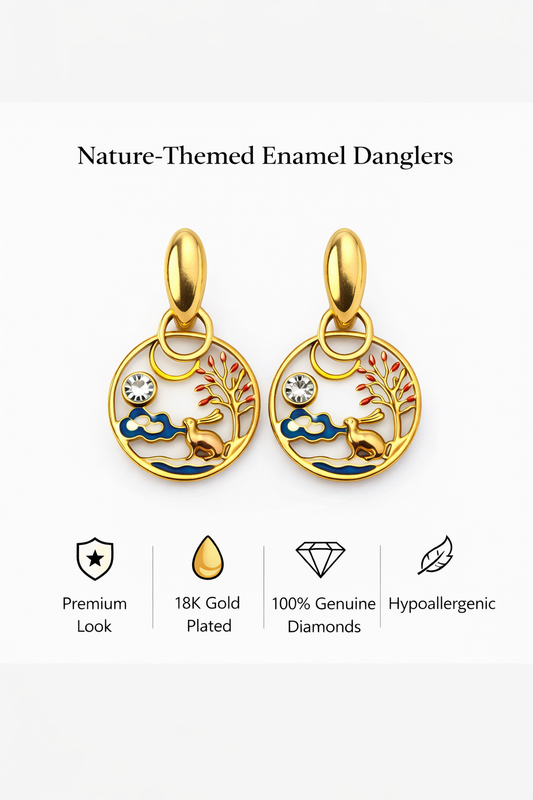 Nature-Themed Enamel Dangler Earrings (AK91516)