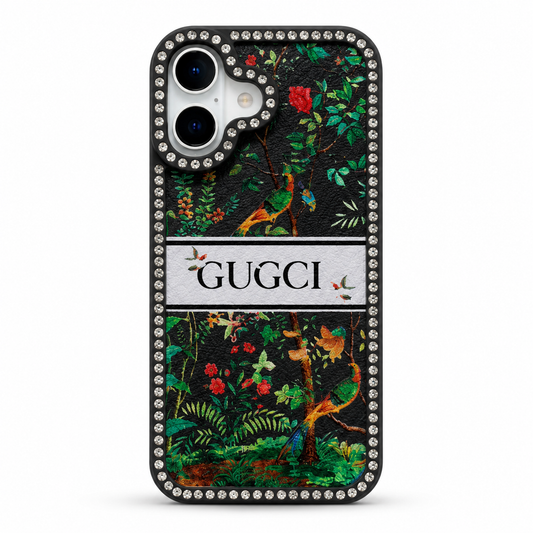 Luxury Designer-Inspired Printed Phone Case with Rhinestone Border (iphone 15)