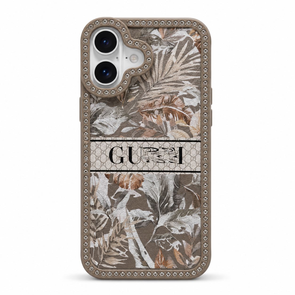 Luxury Designer-Inspired Printed Phone Case with Rhinestone Border (iphone 15pro max)