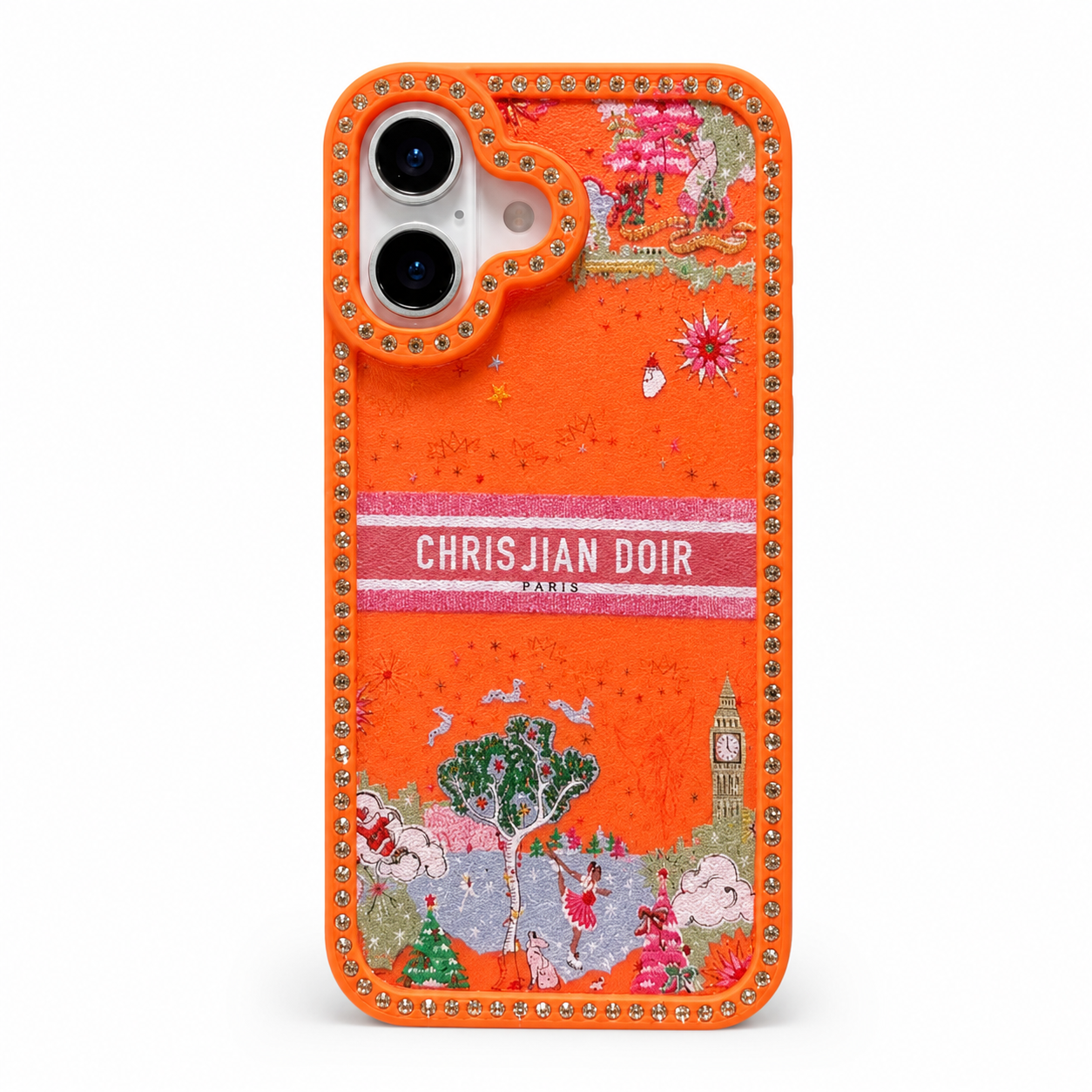 Luxury Designer-Inspired Printed Phone Case with Rhinestone Border (iphone 15pro max)
