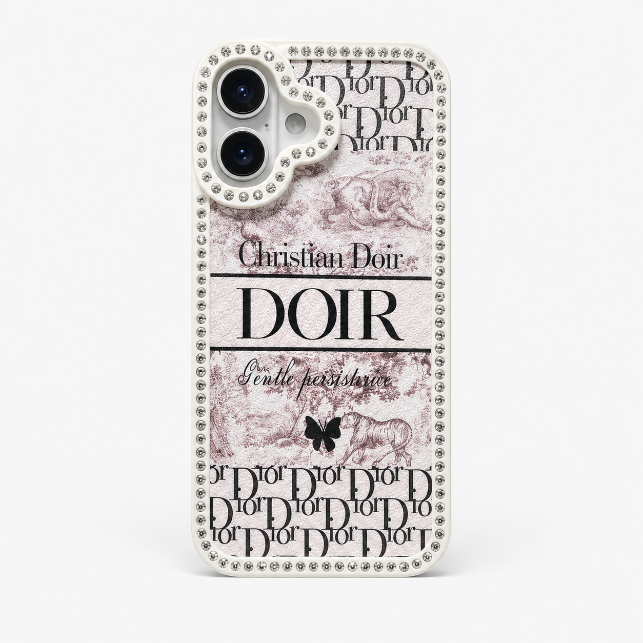 Luxury Designer-Inspired Printed Phone Case with Rhinestone Border (iphone 15pro max)